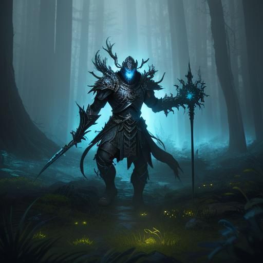 Mystical Forest Encounter: Warrior and Ghost
