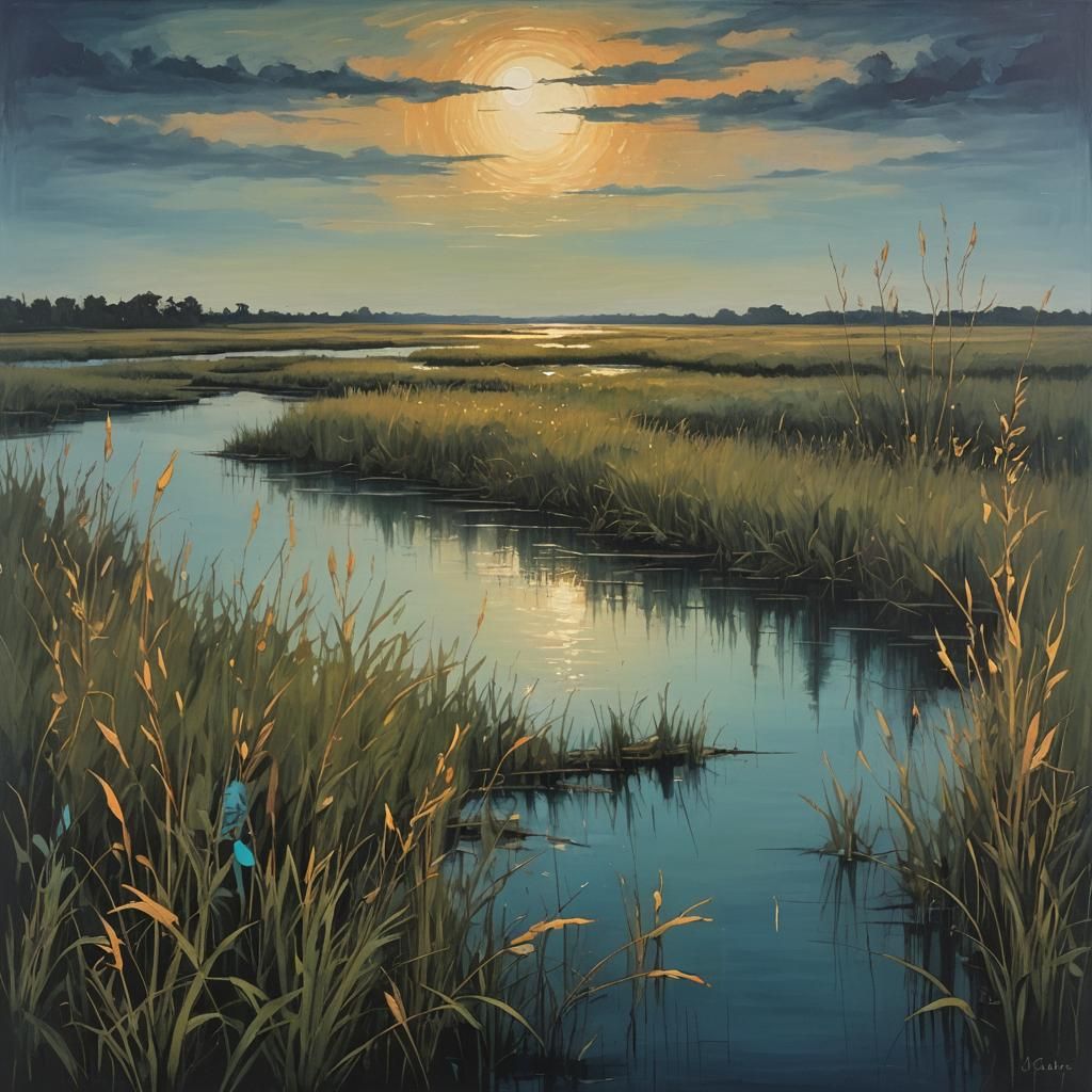 Will-o'-the-Wisp Lights on Summer Marshlands