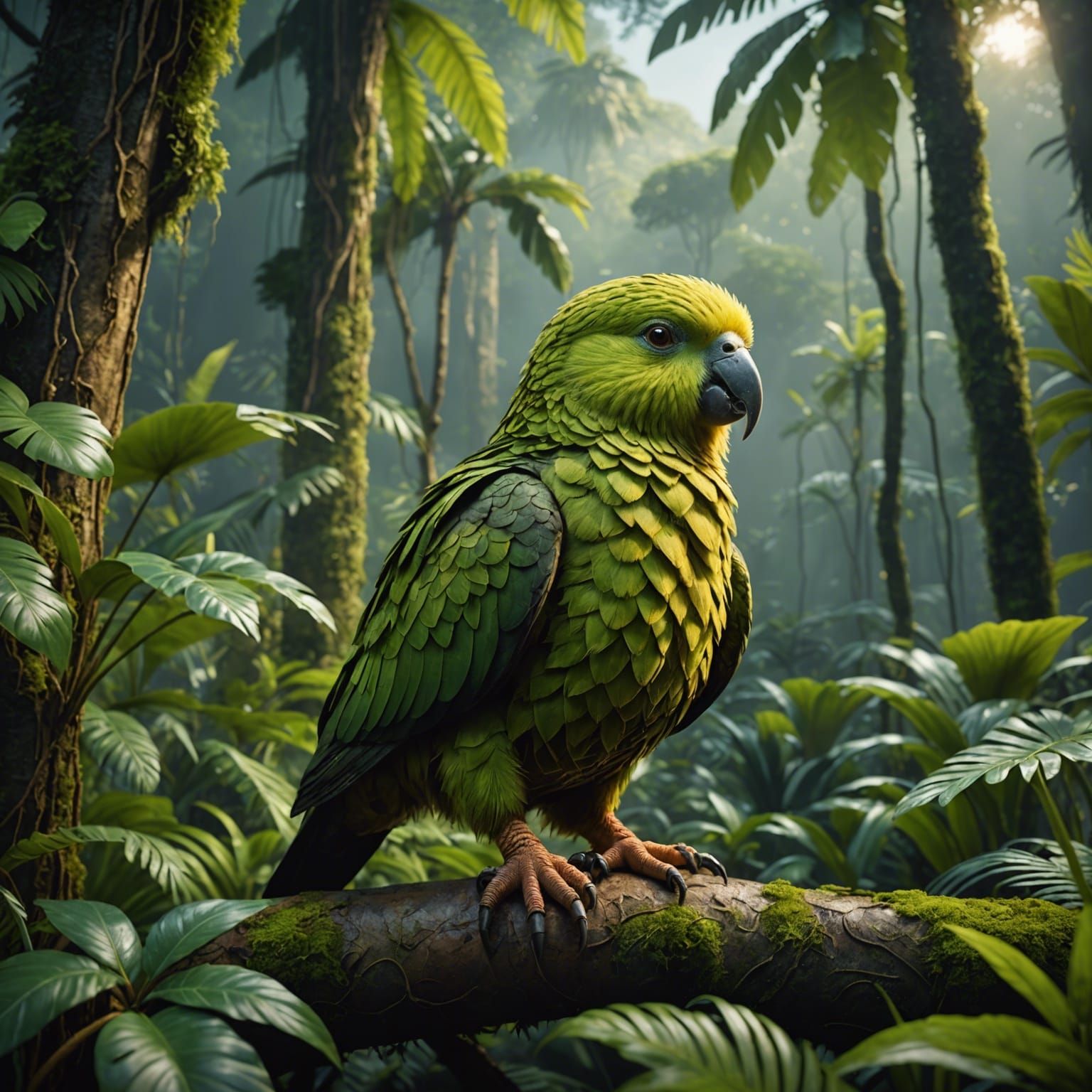 Kakapo in Jungle: Detailed Matte Painting