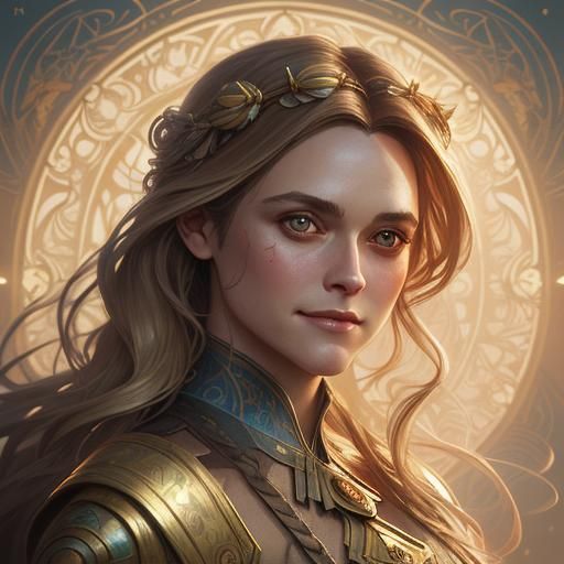 Art Nouveau Portrait of Woman with Golden Hair Clip