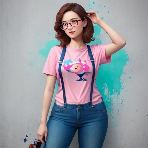 Beautiful Woman with Glasses and Suspenders