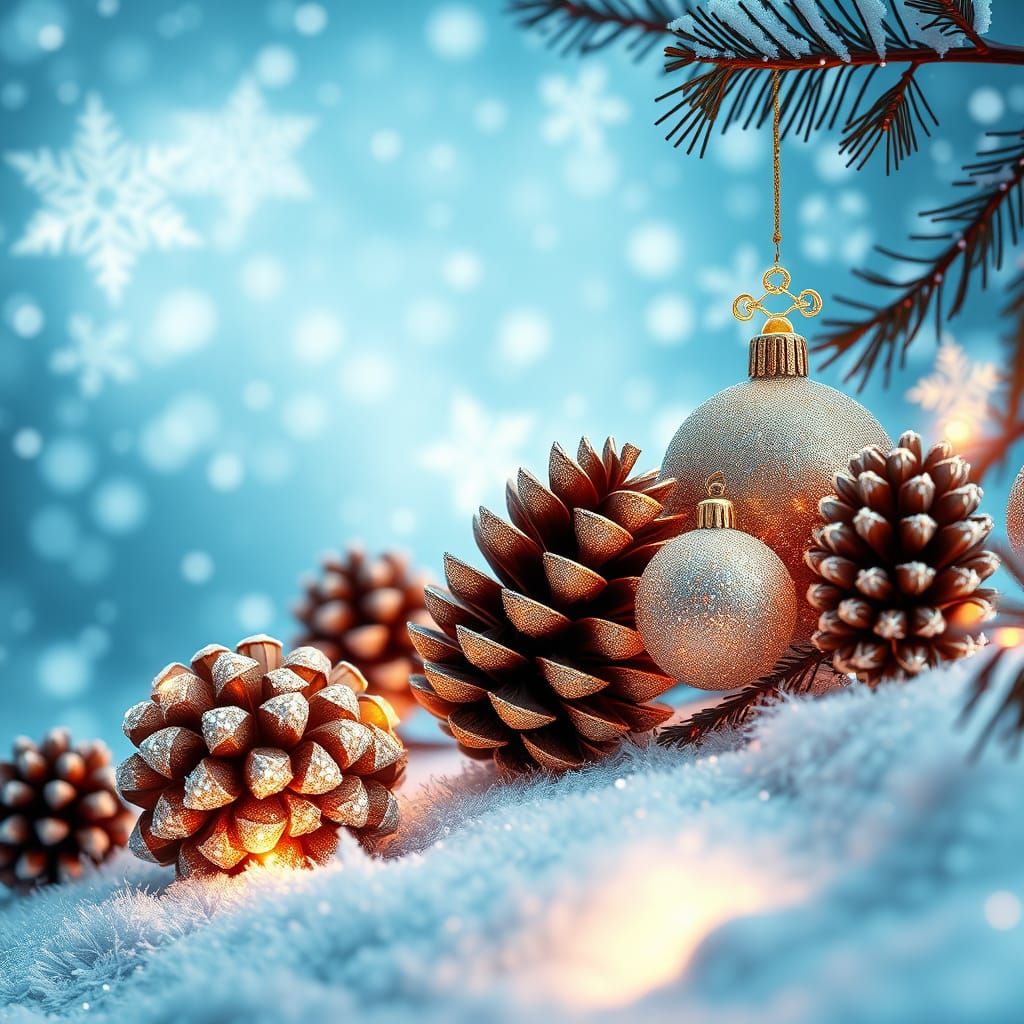 Icy Blue Winter Wonderland with Christmas Ornaments