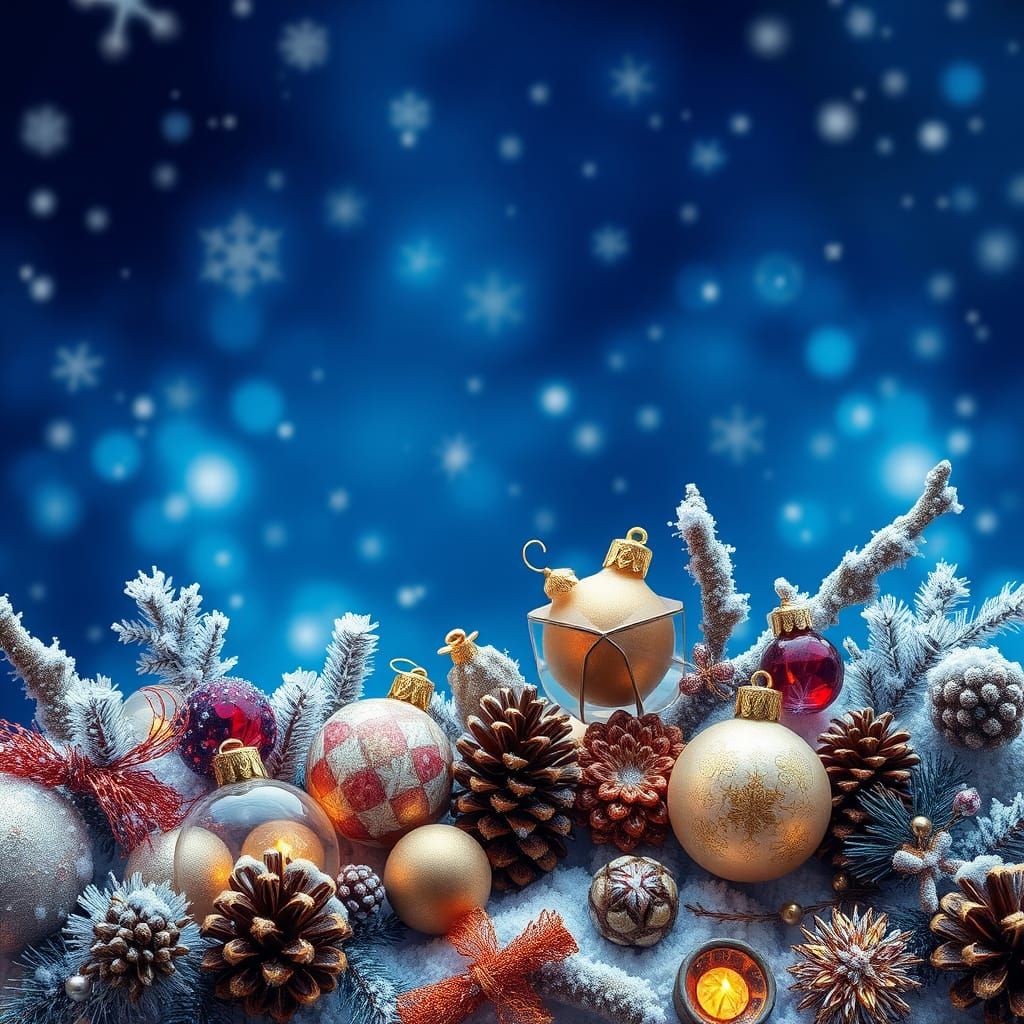 Mystical Winter Scene with Christmas Ornaments