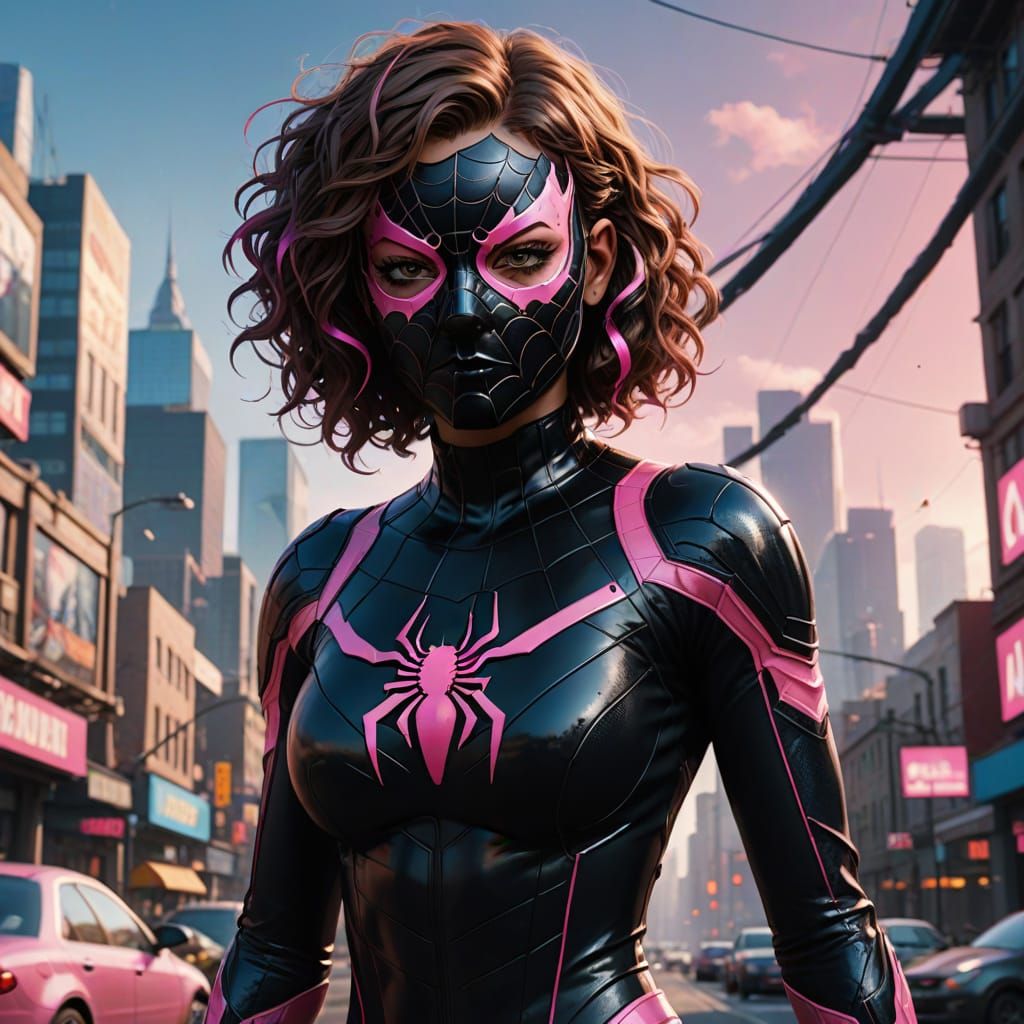 Spidersona Girl in Black and Pink Suit