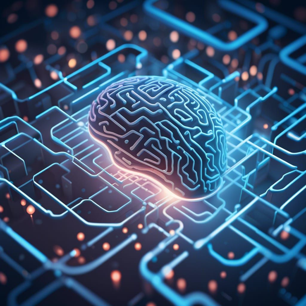 Glowing Brain Maze: AI Futuristic Image