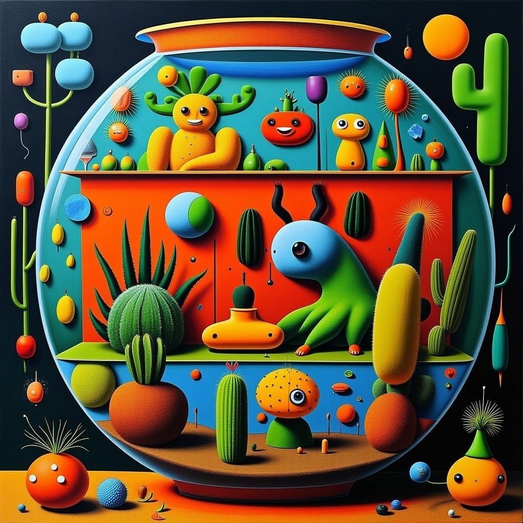 Cactus People Family Portrait in Cubist Style