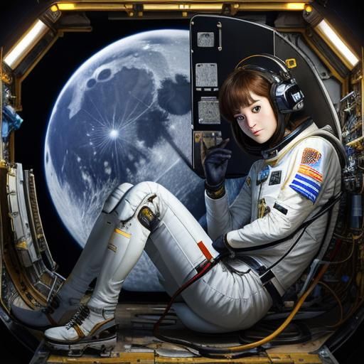 Astronaut Beauty on Robo Moon: AI-Generated Art