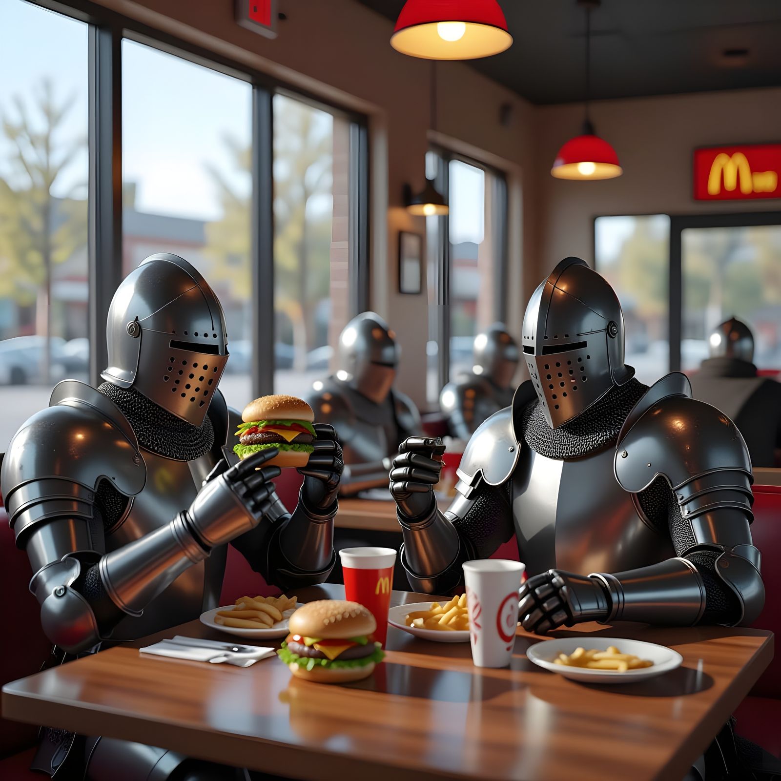 Medieval Knights Dine at Modern Fast Food Restaurant