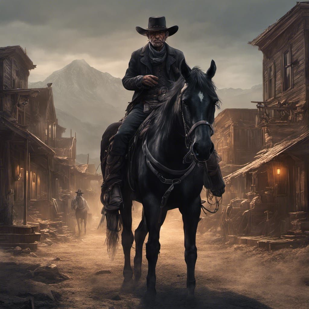 Cowboy in Ghost Town: Hyperdetailed Dark Fantasy Art