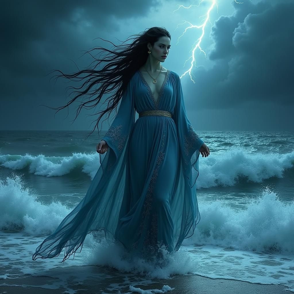 Hekate Einalia in Stormy Sea, Inspired by Beksiński