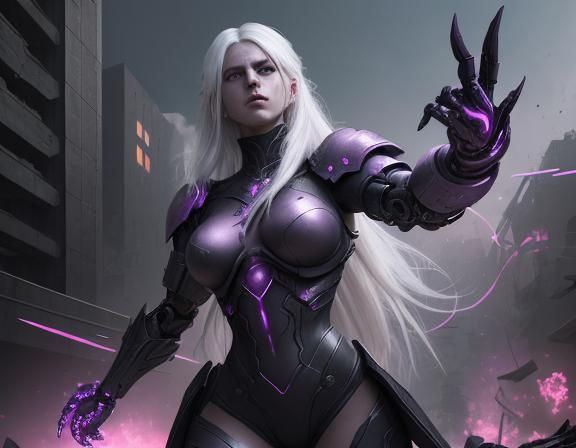 Dragon vs Cybernetic Woman in Ruined City