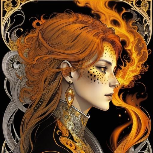 Fiery Ginger Cat Portrait in Fractal Art