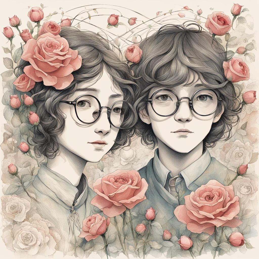 Romantic Portrait of Two People Surrounded by Roses