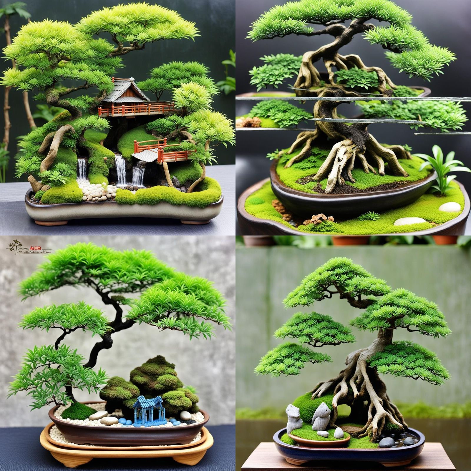 Enchanting Bonsai Miniature with Waterfall in 3D