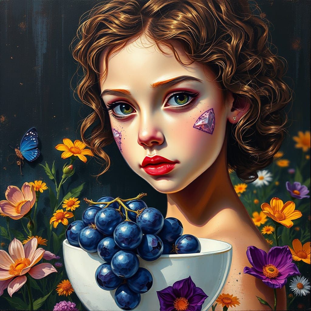 Sapphire and Diamond Necklace in Impasto, Golden Highlights