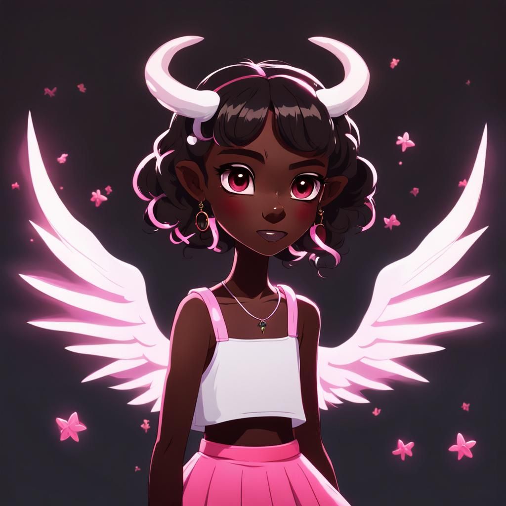 Anime Girl with Demon and Angel Traits