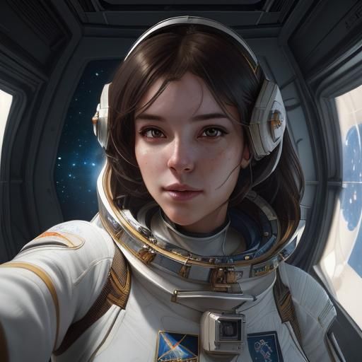 An astronaut in space taking a selfie.