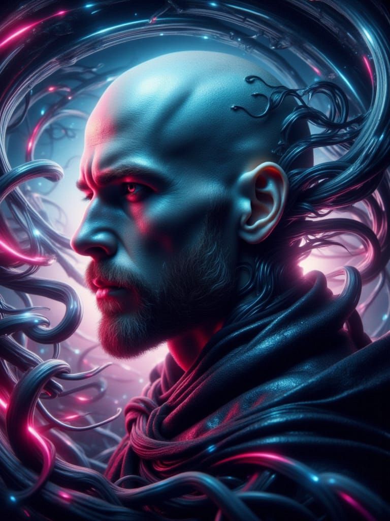 Cyberpunk Male Profile in Neon-Lit Vortex