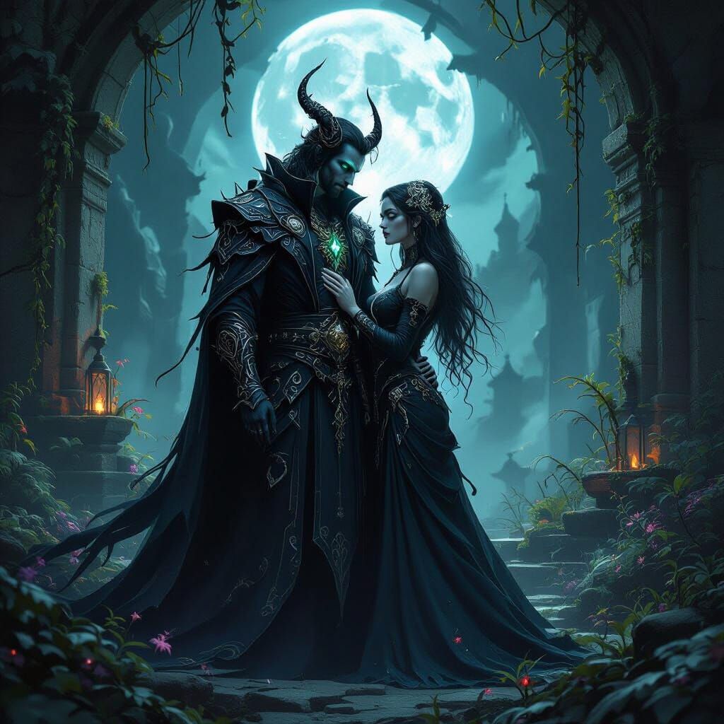 Demonic Cultivator Protects Lover in Moonlit Temple Ruin