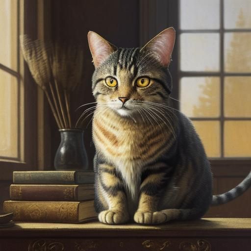 Cat Stalking Mouse: Impressionist Animal Illustration