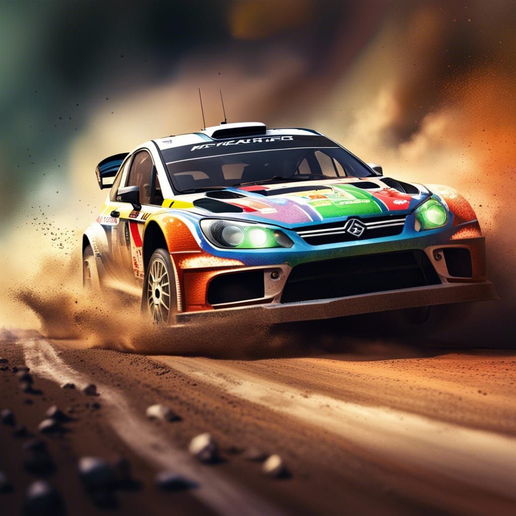 Rally Car on Country Road in Splash Art Style