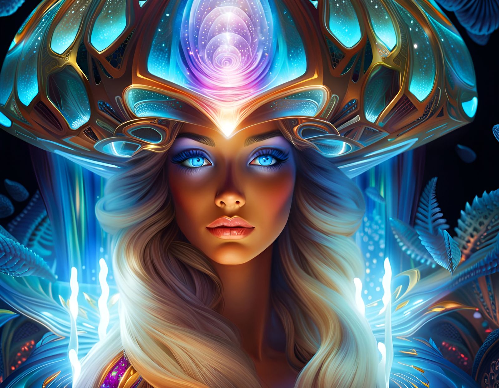 Glass Fairy Goddess in Fractal Mushroom World