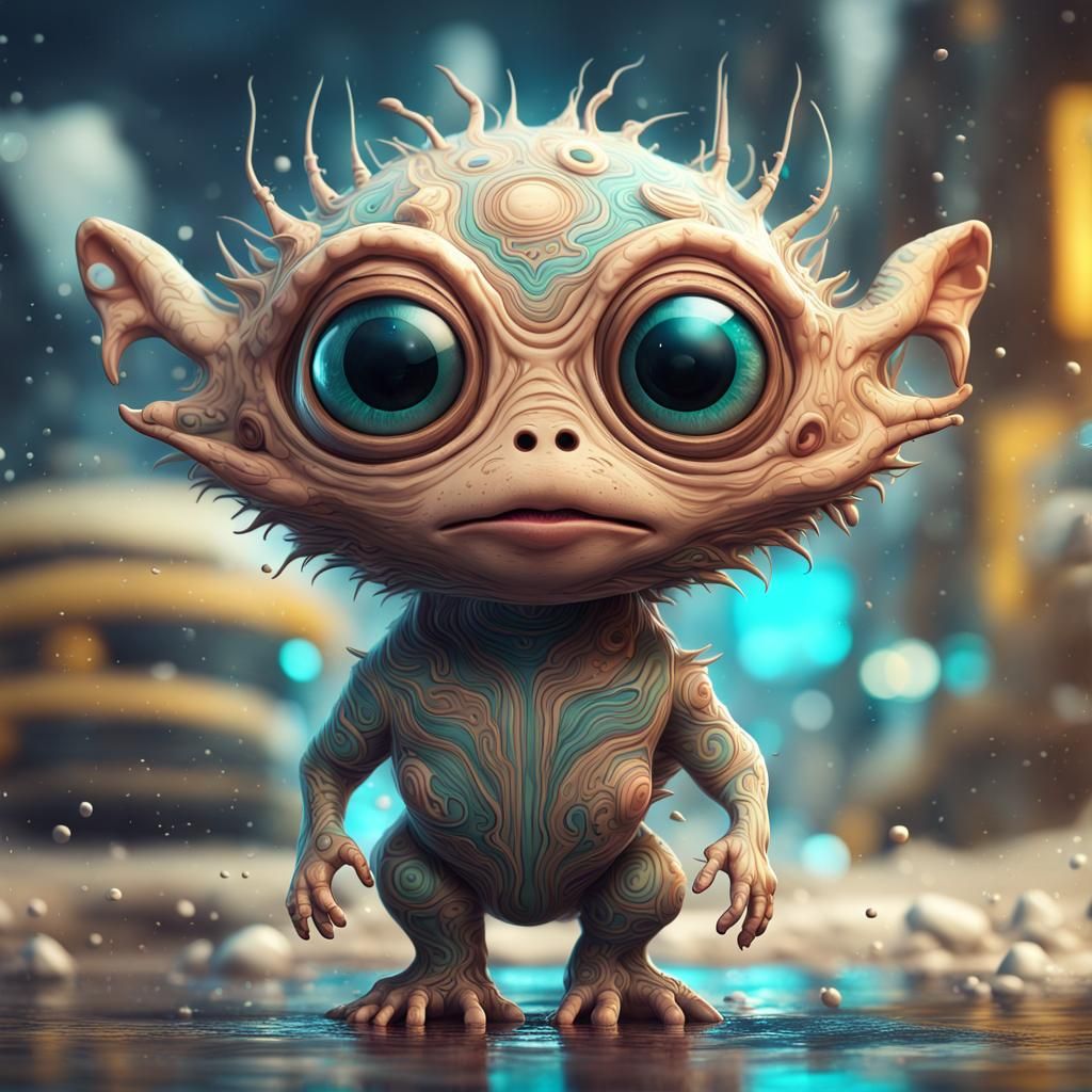 Chibi Alien Animal Exploring Dystopian World