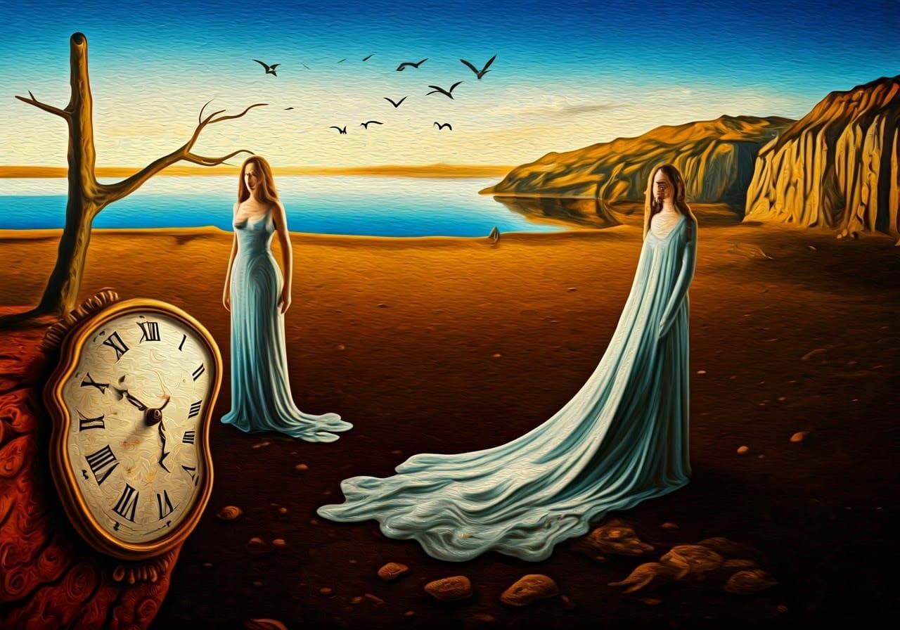 Surrealist Woman in Dreamlike Landscape