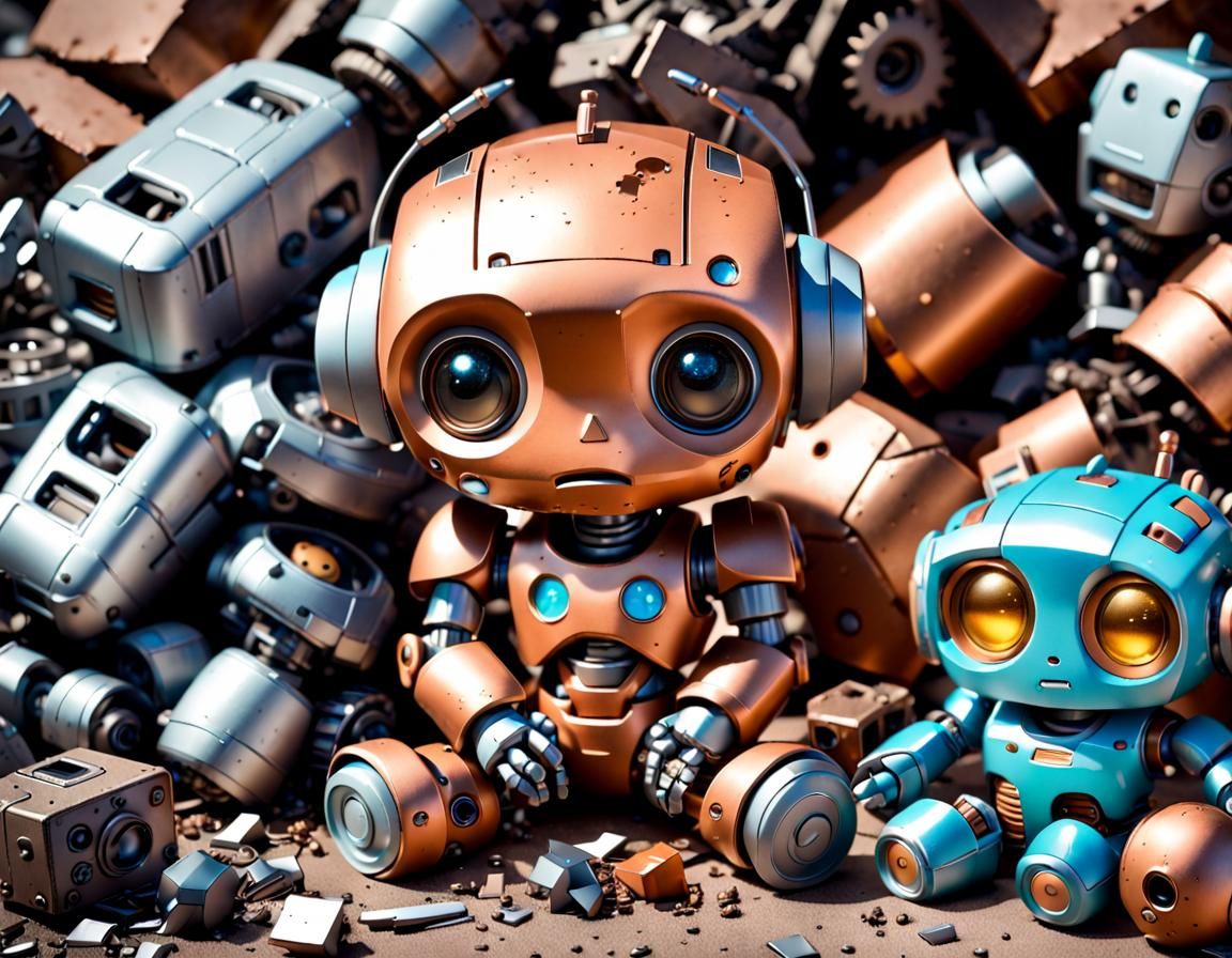 Sad Chibi Robot Toy in Digital Art