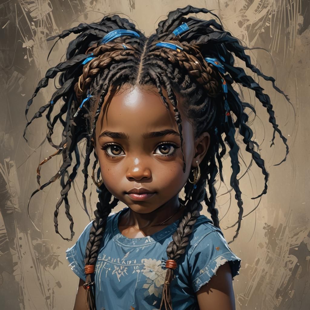 Pretty African American Chibi Toddler Portrait in Anime Art