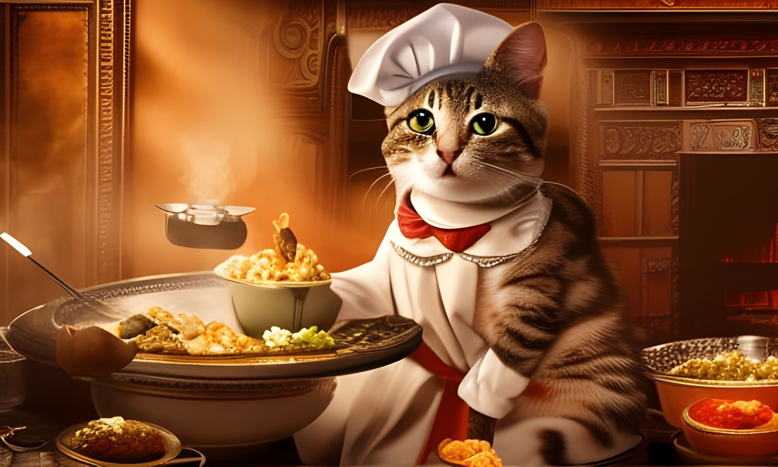 Photorealistic Cat Chef in a Kitchen