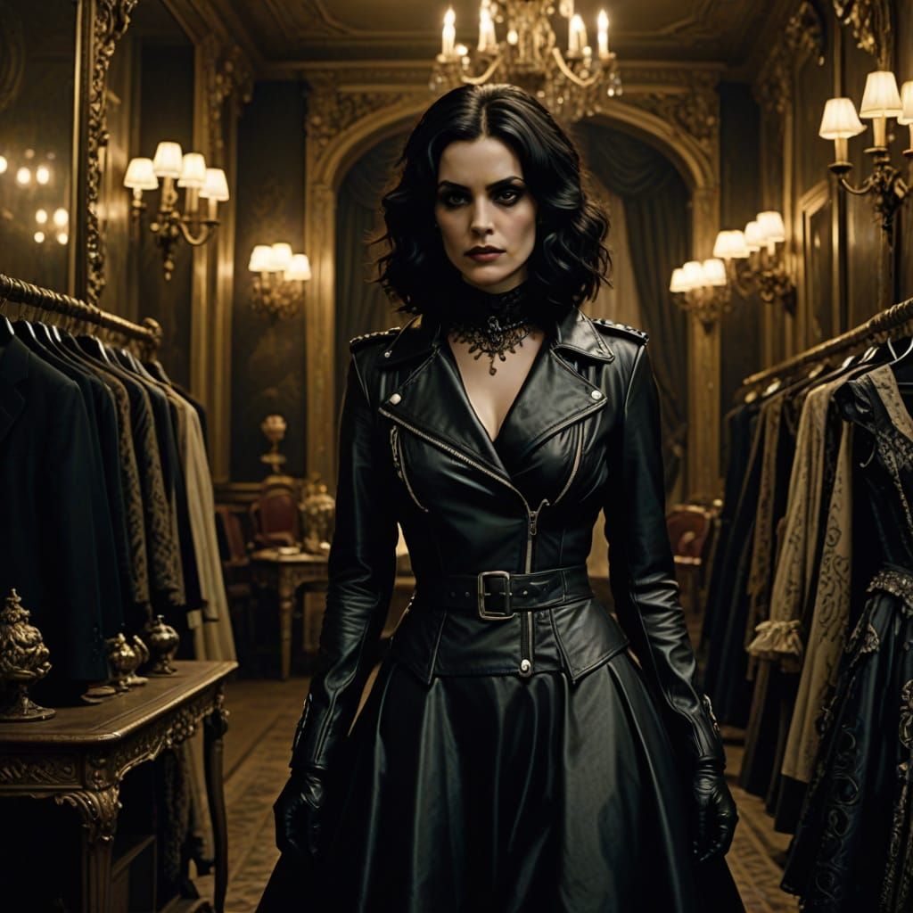 Vampiric Emo Woman in Elegant Boutique