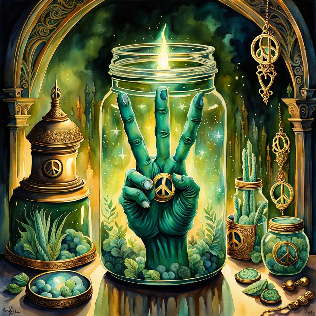 Macabre Hand Preserved in Jar, Watercolor Style