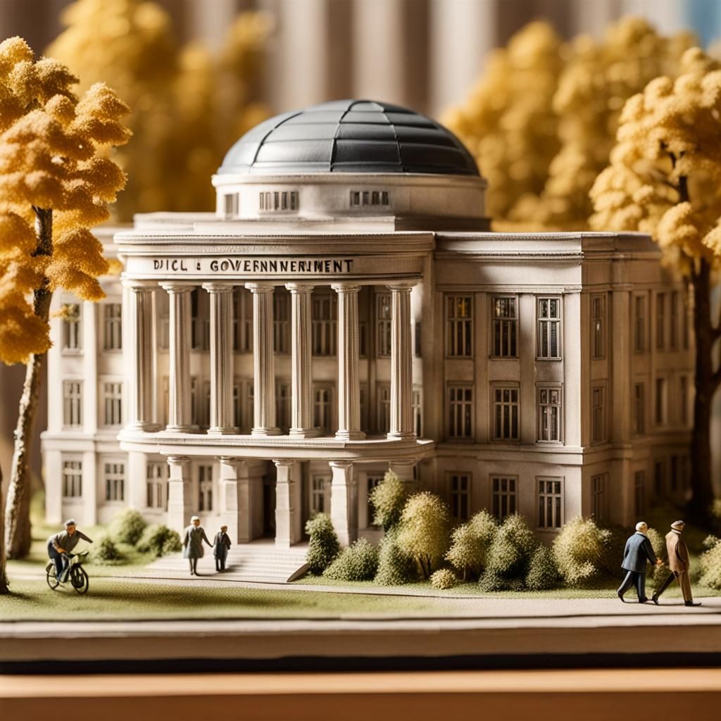 Neoclassical Diorama of Government Building in Summer