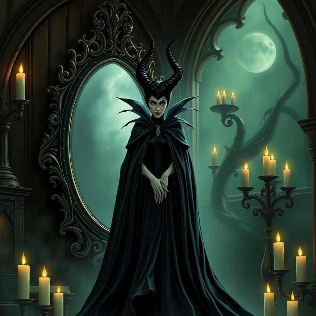 Maleficent and the Mirror in Gothic Chamber