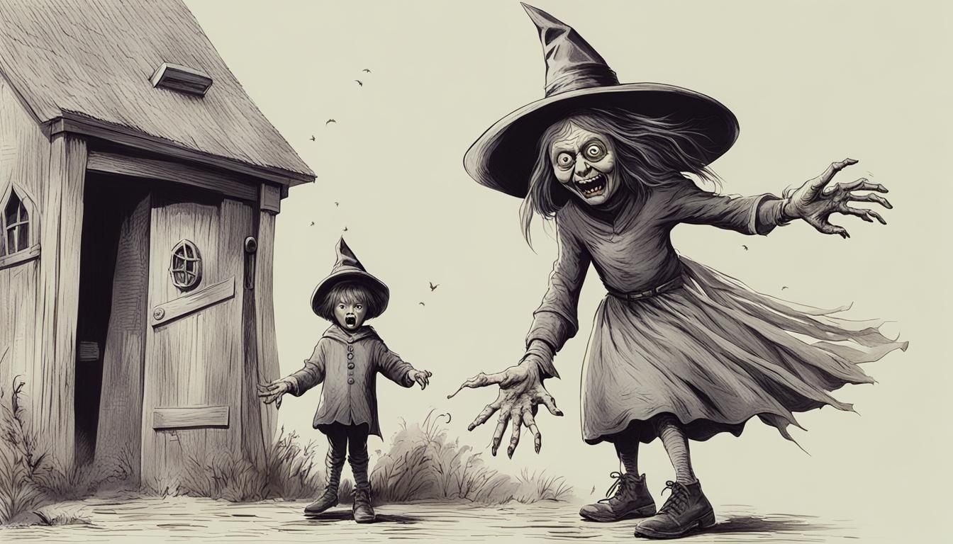 A Witch with Long Nails Scares a Child