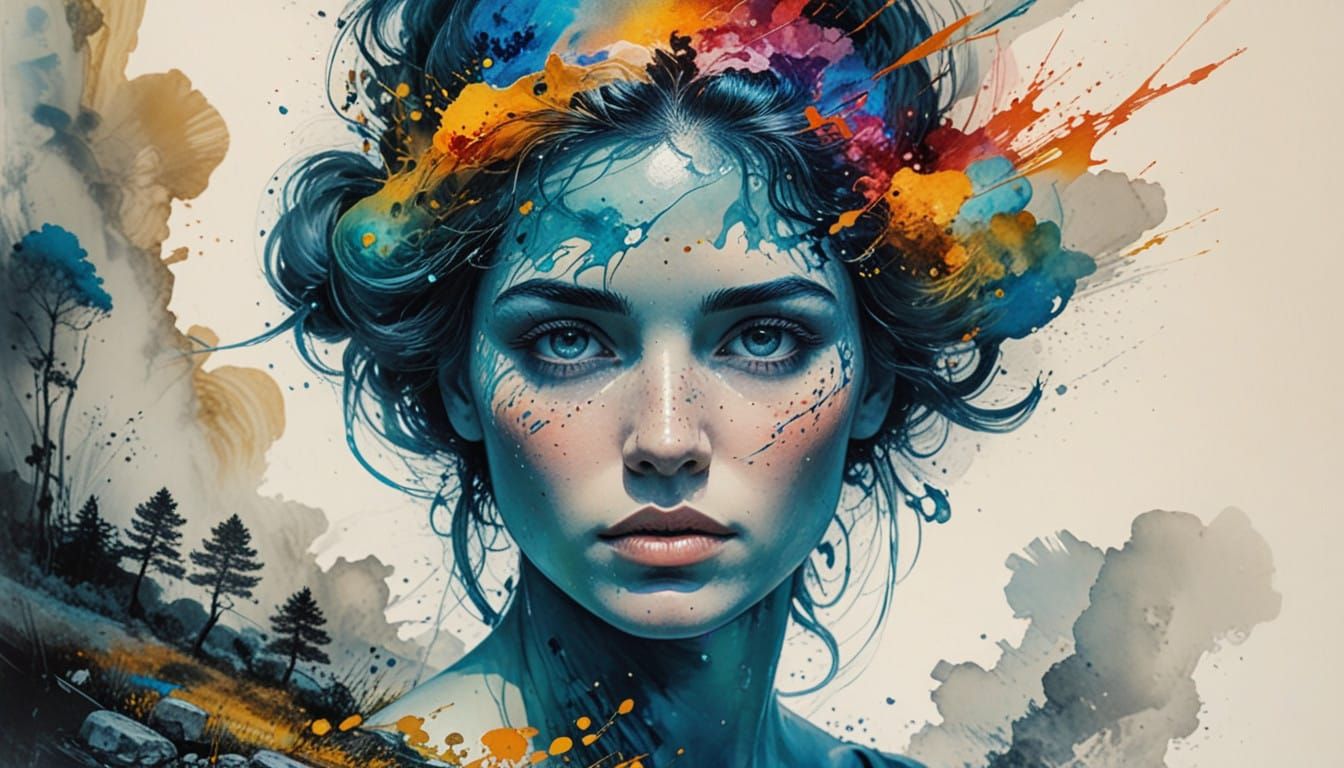 Vivid Surreal Landscape Inside a Woman's Head