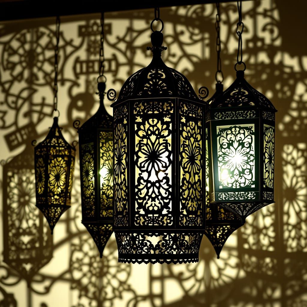 Ornate Metal Lanterns Casting Lace Shadows