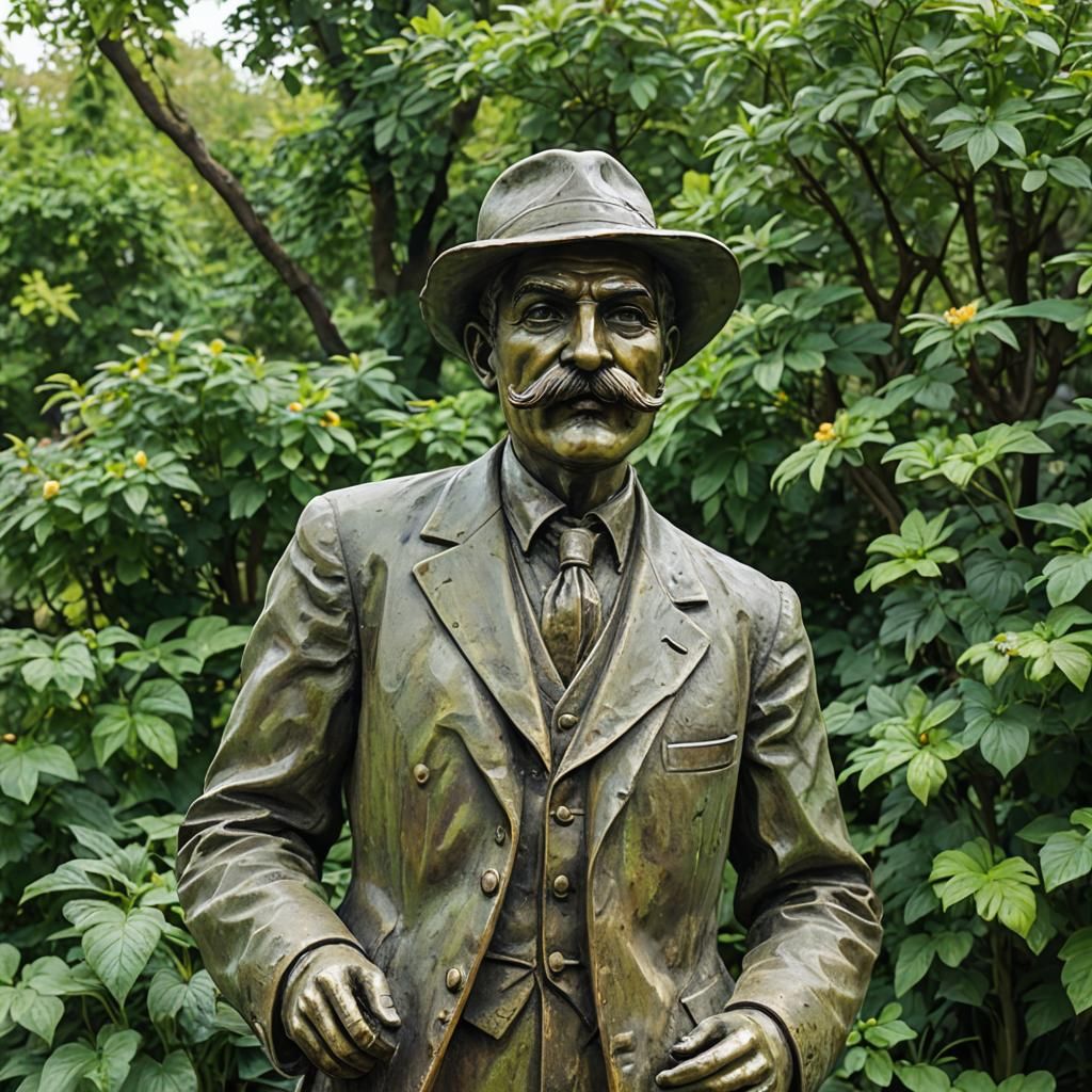 Mustached Man Statue in Garden Art