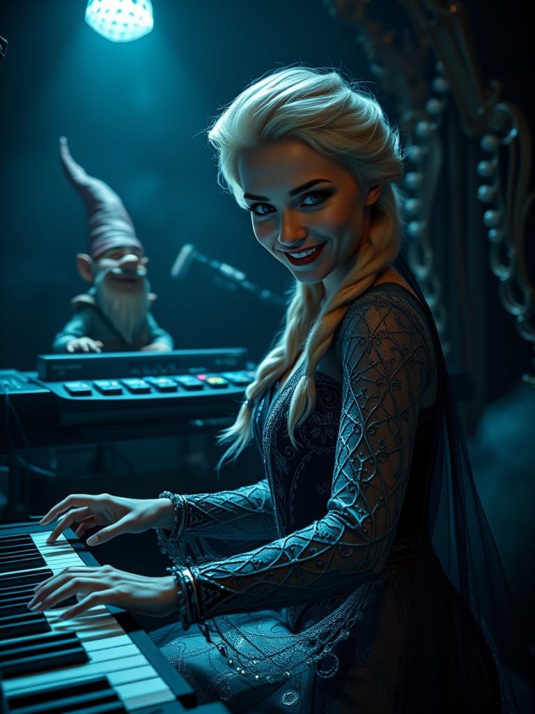 Fatale Elsa Enchantress Plays the Organ in a Dark, Atmospher...