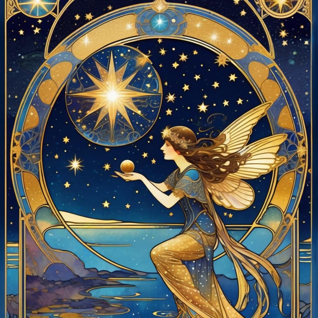 Art Nouveau Star Tarot Card with Stardust