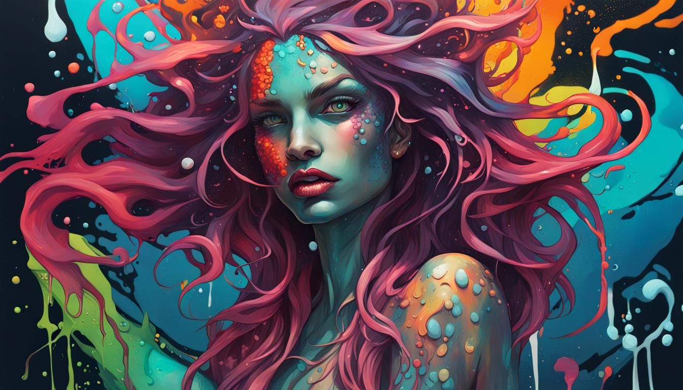 Demon Mermaid Graffiti Art in Cyberpunk Style