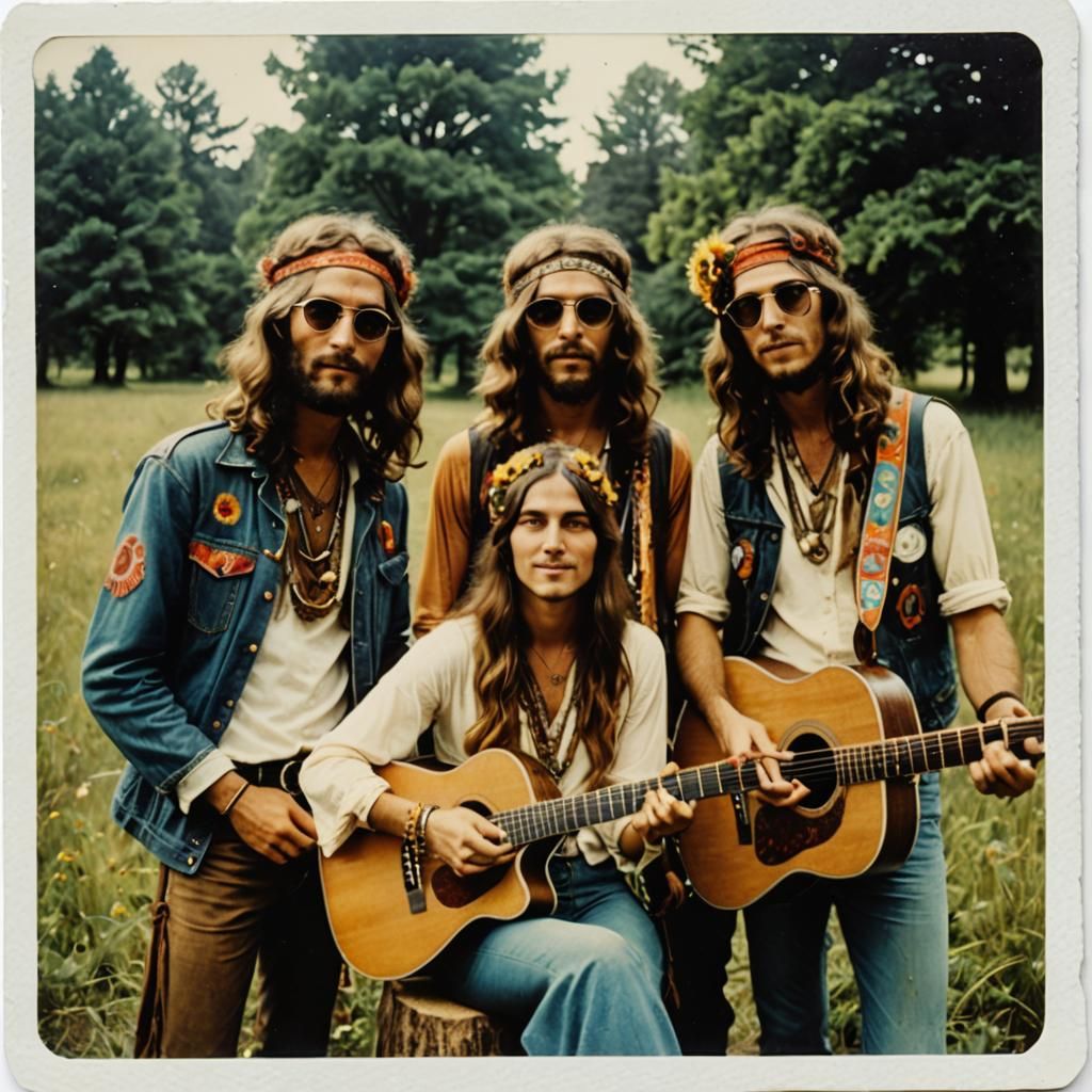 1960s Hippie Band in Polaroid Style
