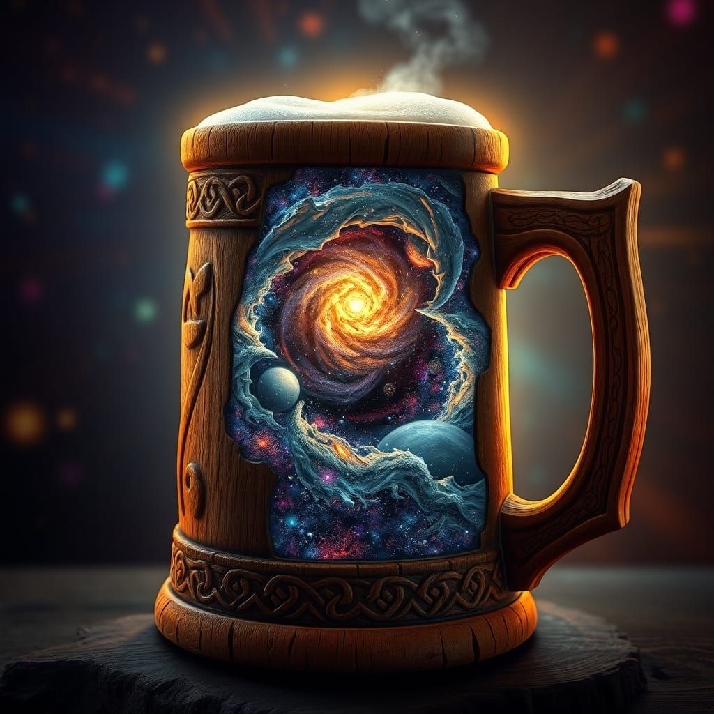 Cosmic Tankard: Universe Distilled in Wood