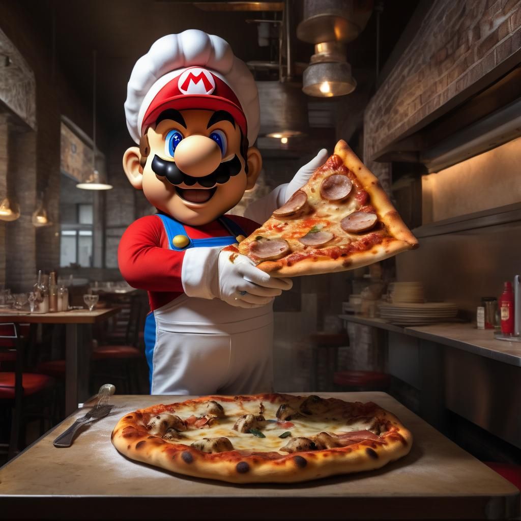 Realistic Super Mario as Pizza Chef