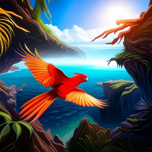 Red-tailed Cockatoo in Flight: Fantasy Concept Art