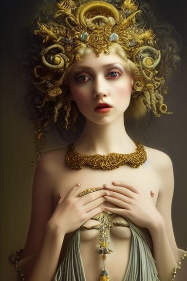 Porcelain Goddess with Fractal Hair, Surreal Art