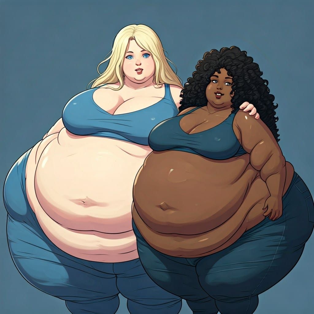 Two Overweight Girls Smiling, Comic Book Art