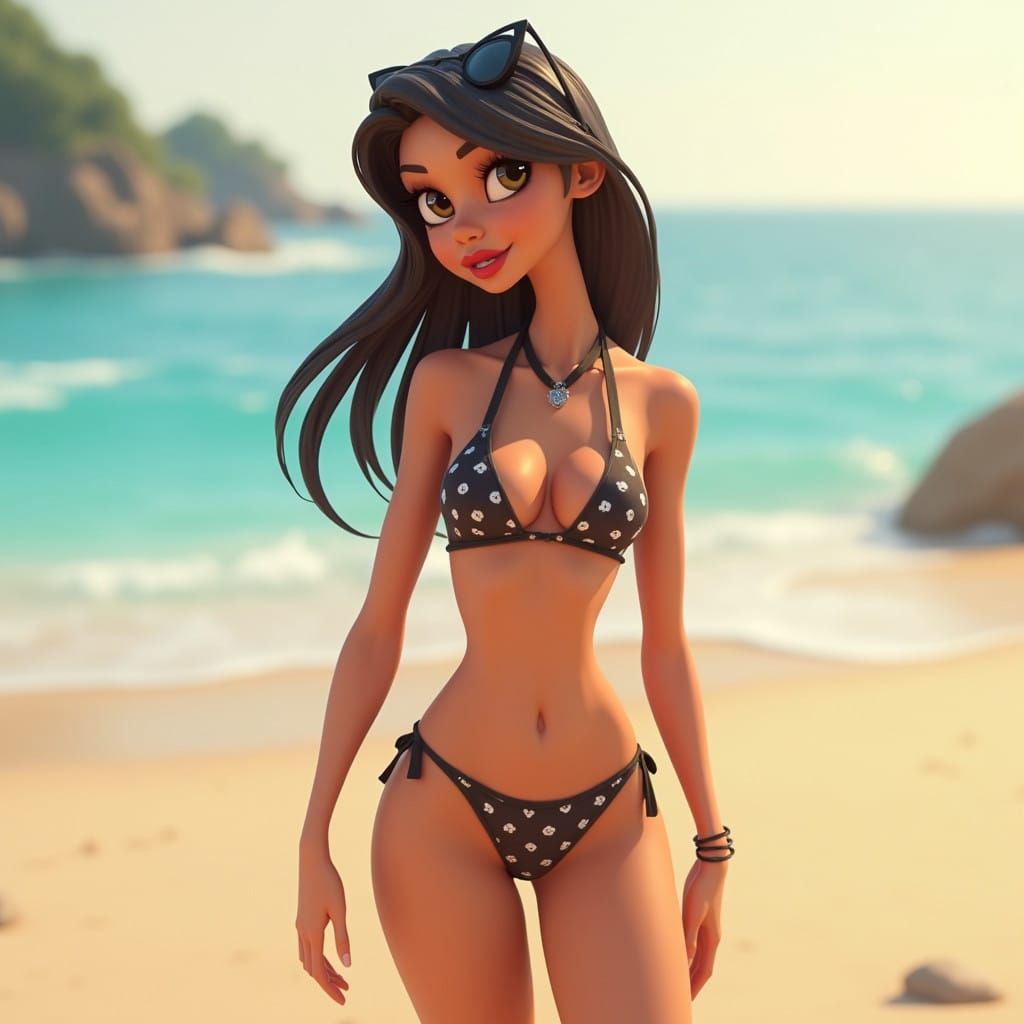 Shy Beach Beauty in Vibrant 3D Concept Art