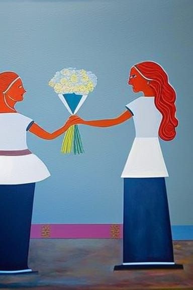 Lesbian Wedding: Acrylic Painting of Love